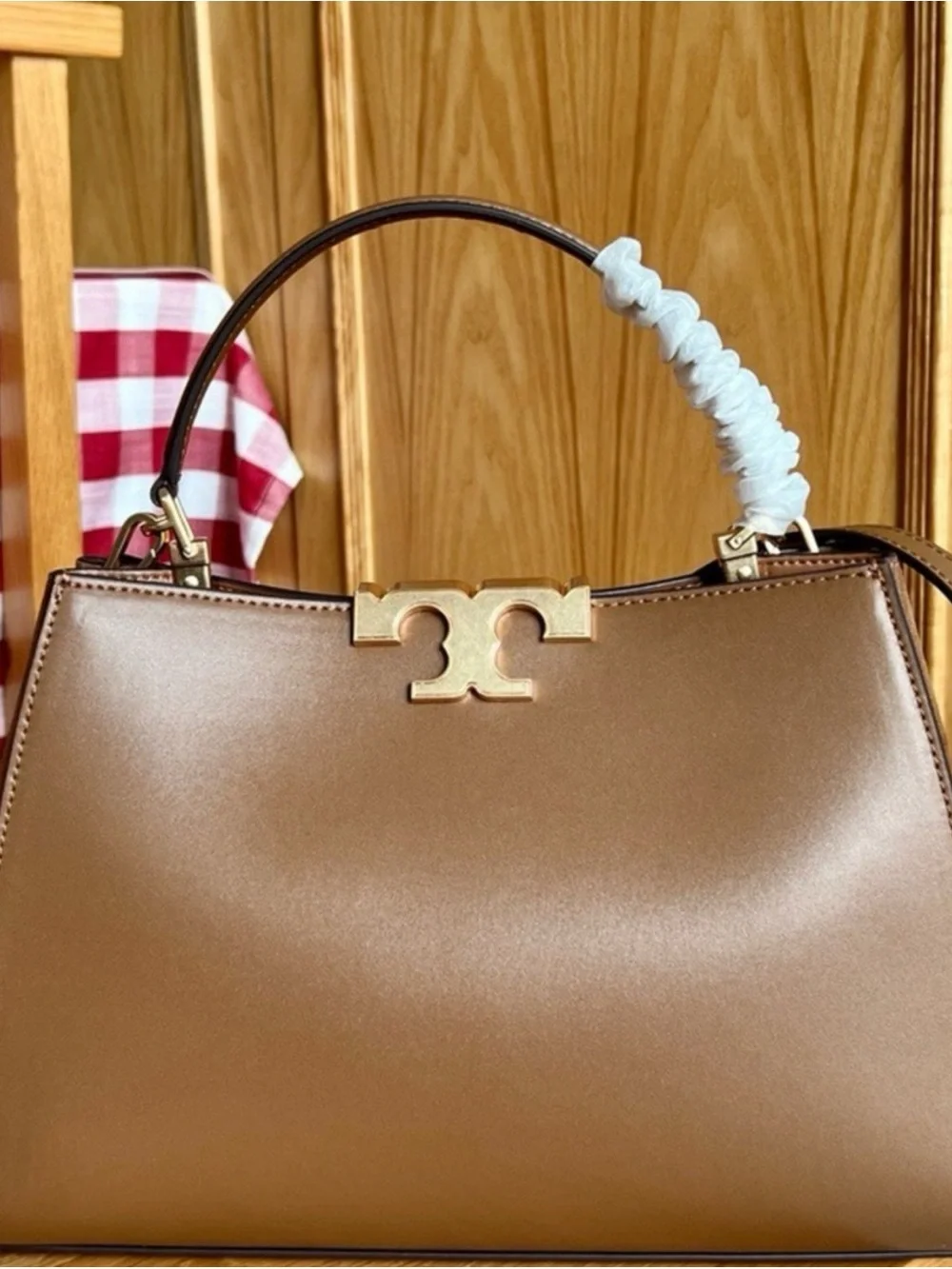 Tory Burch Brown Leather Top-Handle Shoulder Bag with Gold Hardware